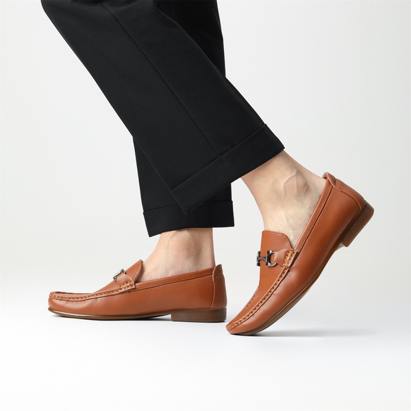 Men's PU Leather Metallic Horsebit Loafers - TAN - 1